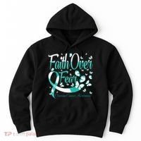 Faith Over Fear Ovarian Cancer Awareness Butterfly Hoodie thumb 0