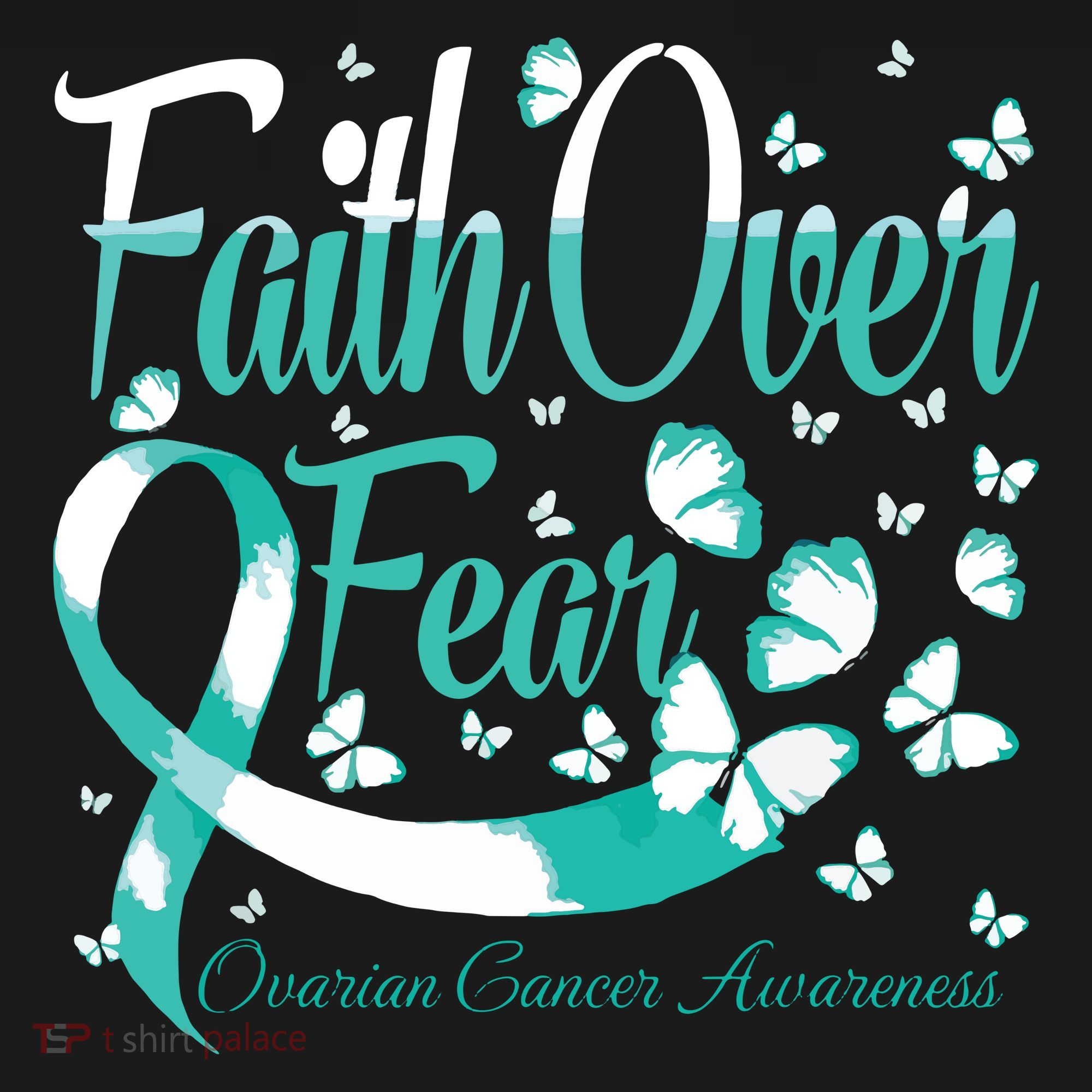 Faith Over Fear Ovarian Cancer Awareness Butterfly Long Sleeve Shirt