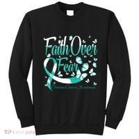 Faith Over Fear Ovarian Cancer Awareness Butterfly Sweatshirt thumb 0
