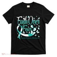 Faith Over Fear Ovarian Cancer Awareness Butterfly T-Shirt thumb 0