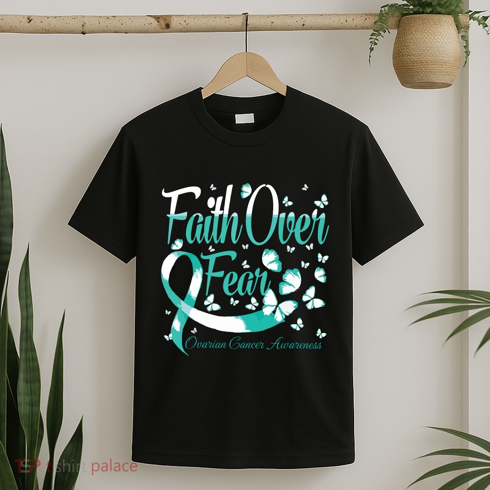 Faith Over Fear Ovarian Cancer Awareness Butterfly T-Shirt