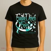 Faith Over Fear Ovarian Cancer Awareness Butterfly T-Shirt thumb 3