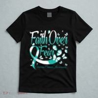 Faith Over Fear Ovarian Cancer Awareness Butterfly T-Shirt thumb 5