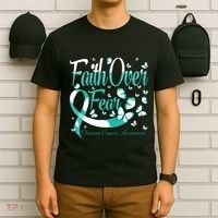 Faith Over Fear Ovarian Cancer Awareness Butterfly T-Shirt thumb 6