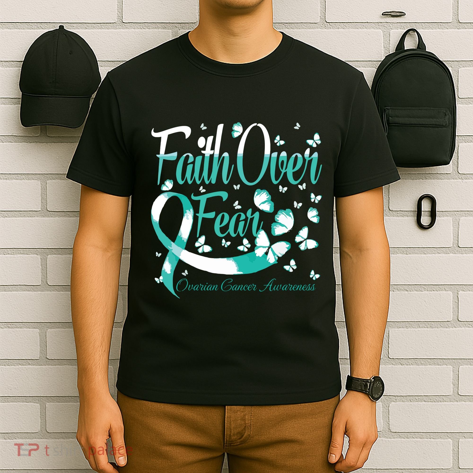 Faith Over Fear Ovarian Cancer Awareness Butterfly T-Shirt