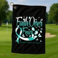Faith Over Fear Ovarian Cancer Awareness Butterfly Golf Towel thumb 1