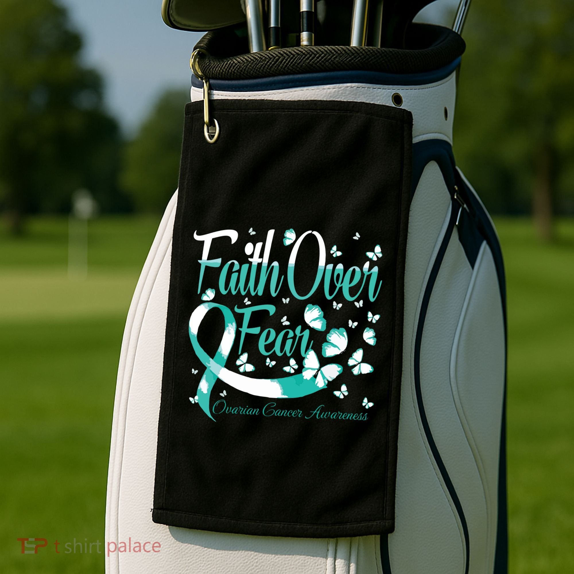 Faith Over Fear Ovarian Cancer Awareness Butterfly Golf Towel