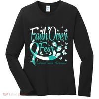 Faith Over Fear Ovarian Cancer Awareness Butterfly Women's Long Sleeve Shirt thumb 0