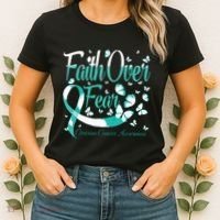 Faith Over Fear Ovarian Cancer Awareness Butterfly Women's T-Shirt thumb 2