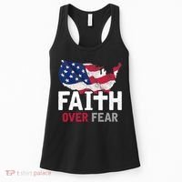 Faith Over Fear Patriotic Christian USA Flag Lord Jesus Women's Tank Top thumb 0