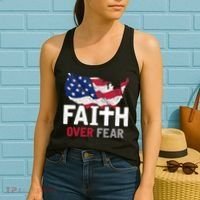 Faith Over Fear Patriotic Christian USA Flag Lord Jesus Women's Tank Top thumb 2