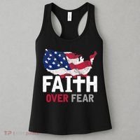 Faith Over Fear Patriotic Christian USA Flag Lord Jesus Women's Tank Top thumb 3