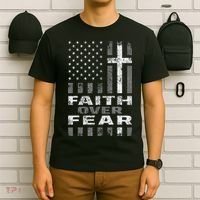 Faith Over Fear Christian Patriotism With Us Flag T-Shirt thumb 6