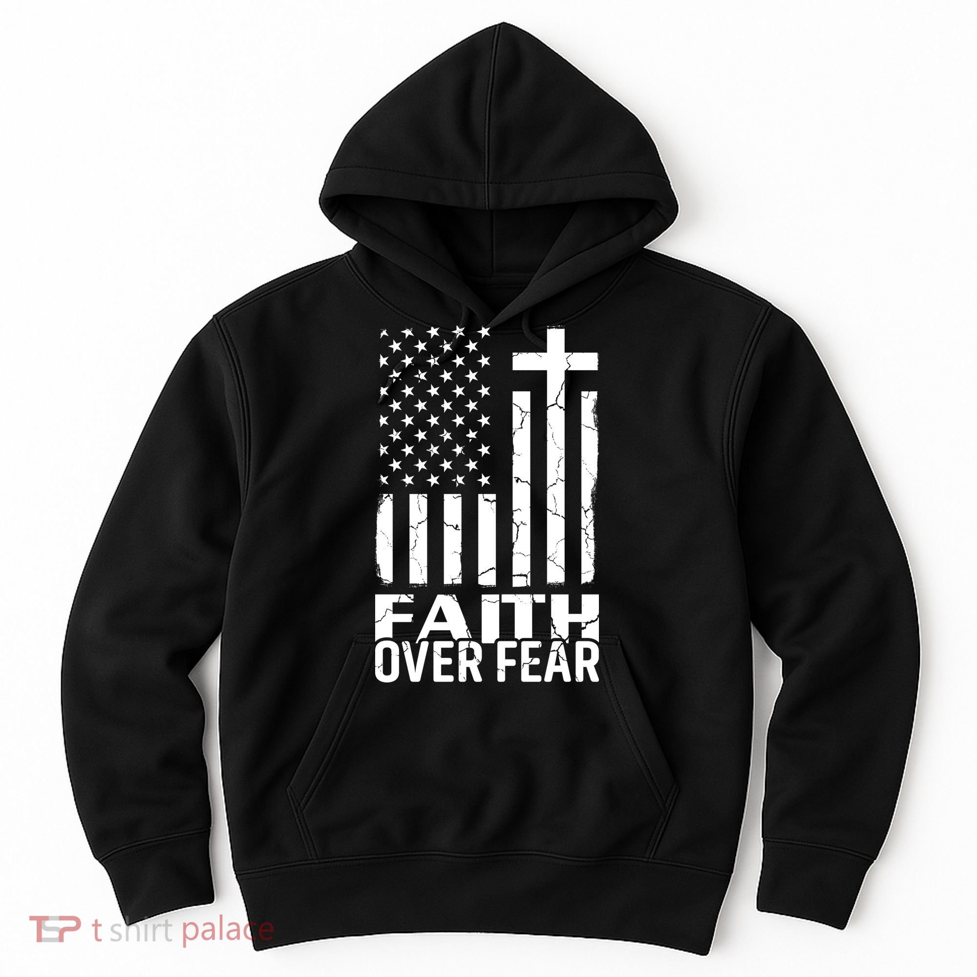 Faith Over Fear Conservative Christian US Flag Hoodie