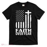 Faith Over Fear Conservative Christian US Flag T-Shirt thumb 0