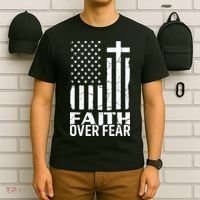 Faith Over Fear Conservative Christian US Flag T-Shirt thumb 6