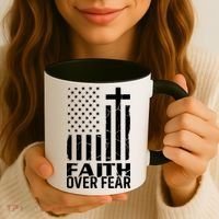 Faith Over Fear Conservative Christian US Flag Coffee Mug thumb 3