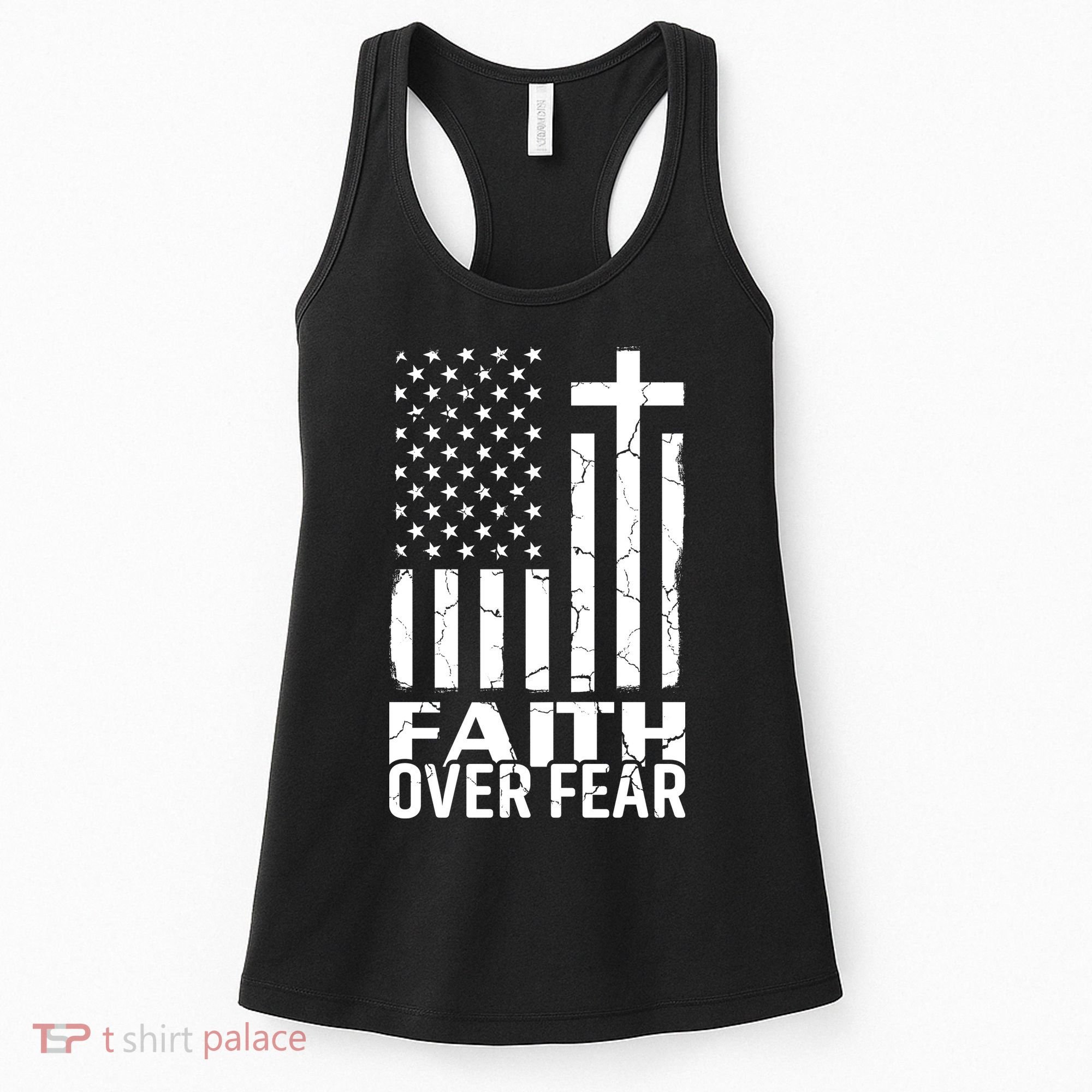 Faith Over Fear Conservative Christian US Flag Women's Tank Top