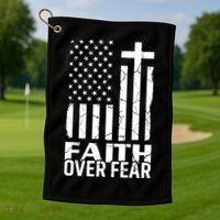 Faith Over Fear Conservative Christian US Flag Golf Towel thumb 1