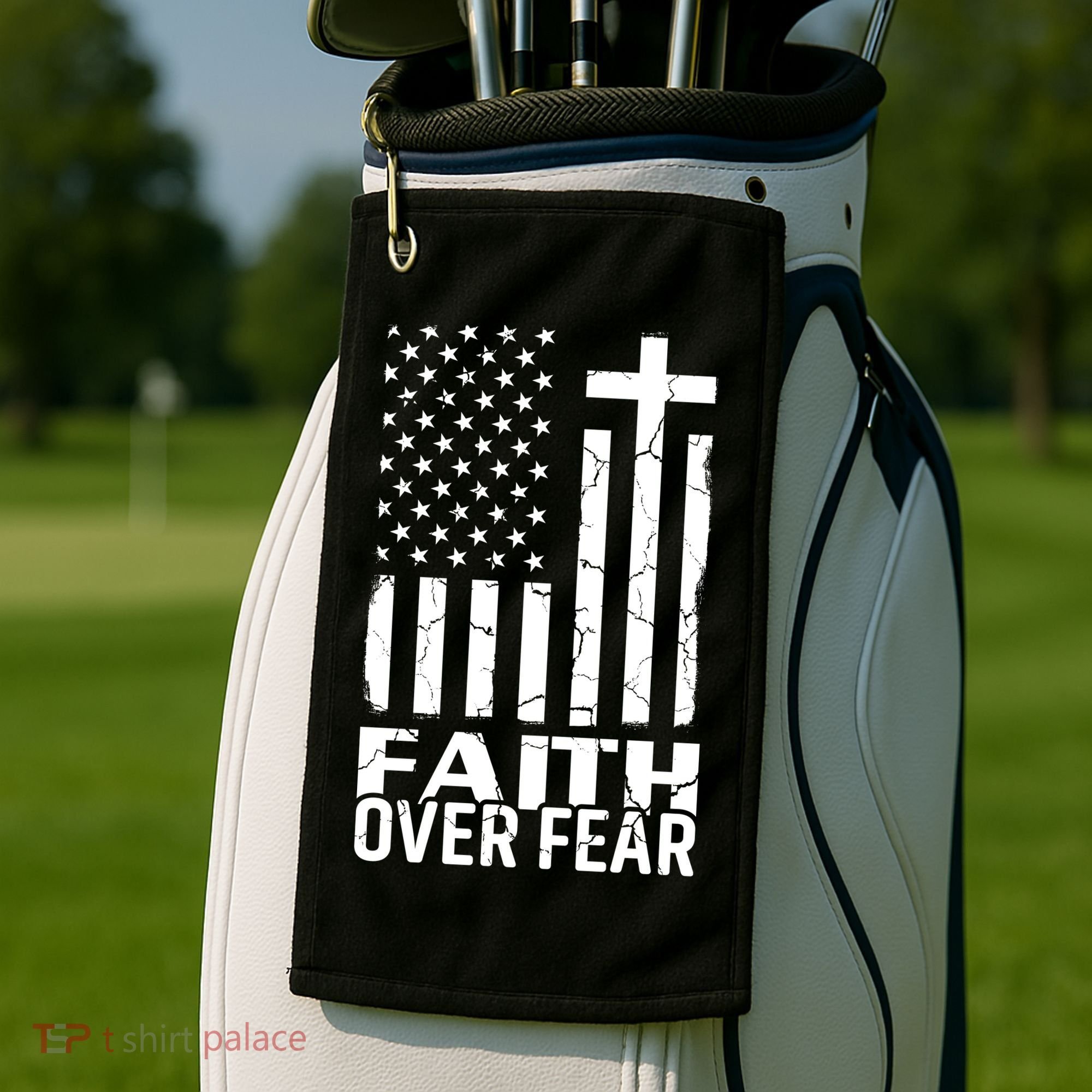 Faith Over Fear Conservative Christian US Flag Golf Towel
