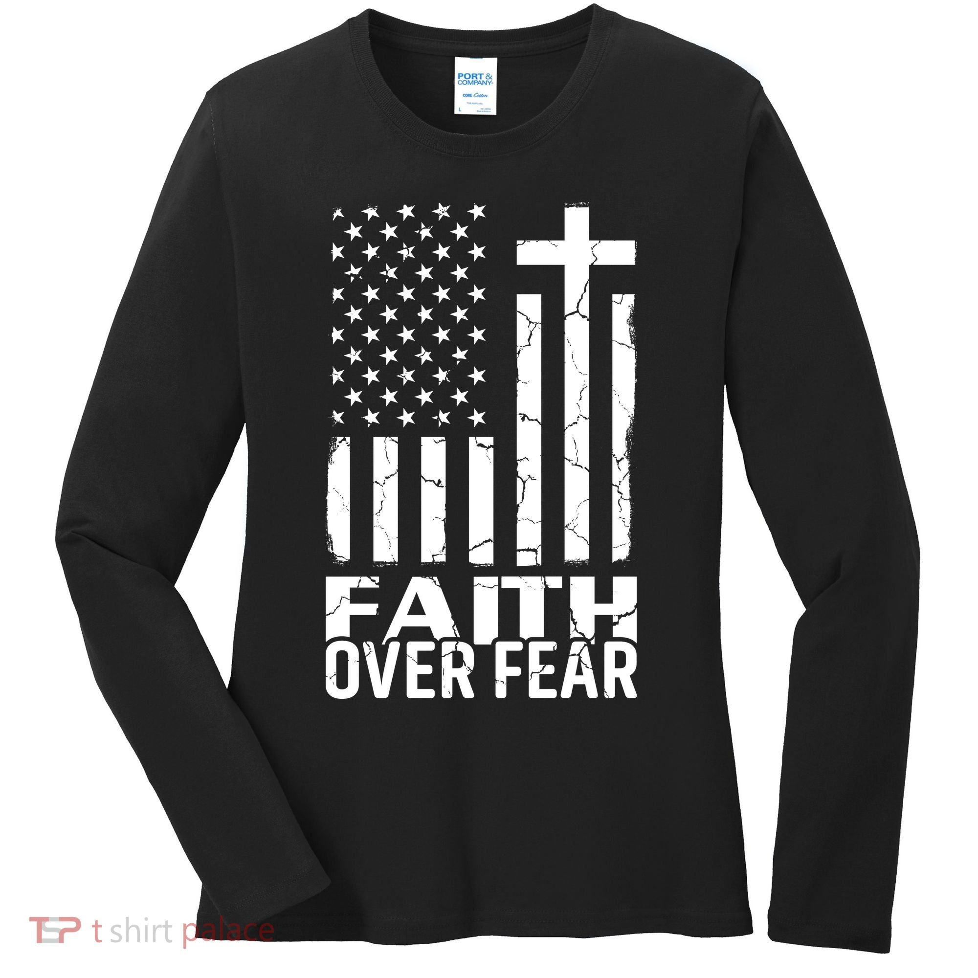 Faith Over Fear Conservative Christian US Flag Women's Long Sleeve Shirt