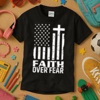 Faith Over Fear Conservative Christian US Flag Kids T-Shirt thumb 3