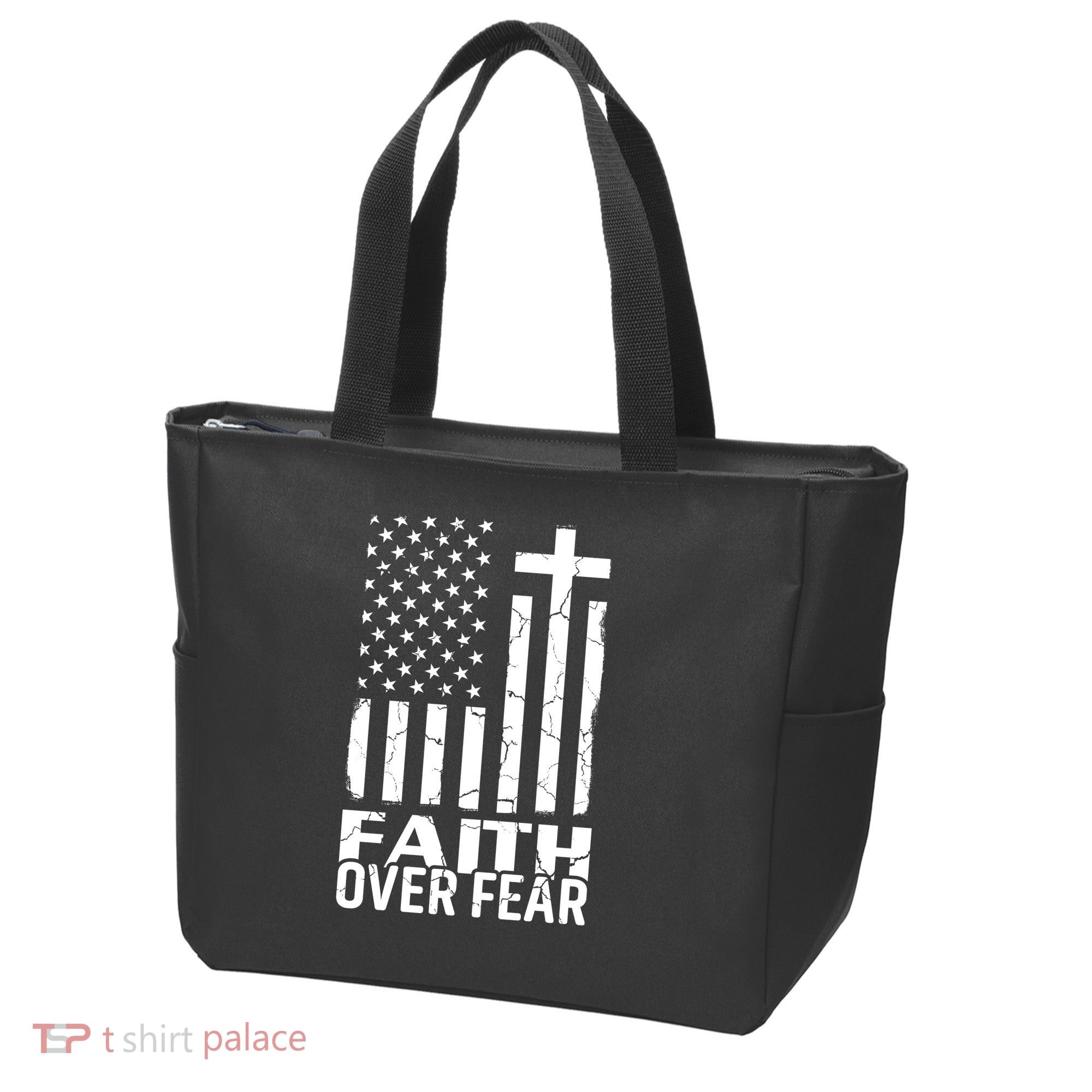 Faith Over Fear Conservative Christian US Flag Tote Bag