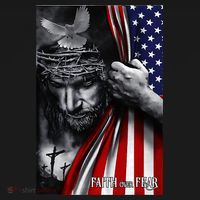 Faith Over Fear God Jesus Christian Flag Funny 4th Of July T-Shirt thumb 7