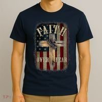 Faith Over Fear Christian American Cross God Jesus Usa T-Shirt thumb 3