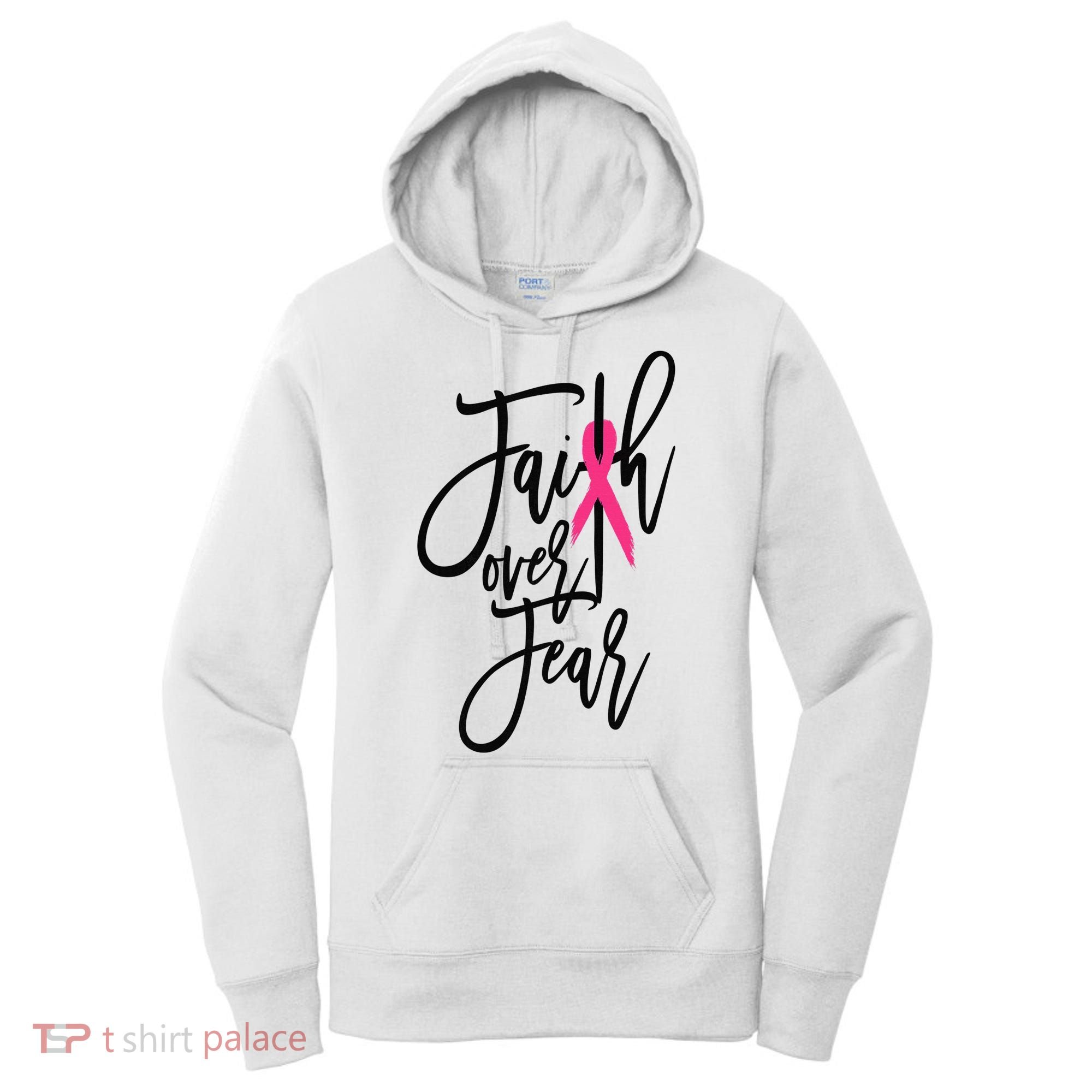 Faith Over Fear Cross Breast Cancer Awareness Christian Women's Hoodie