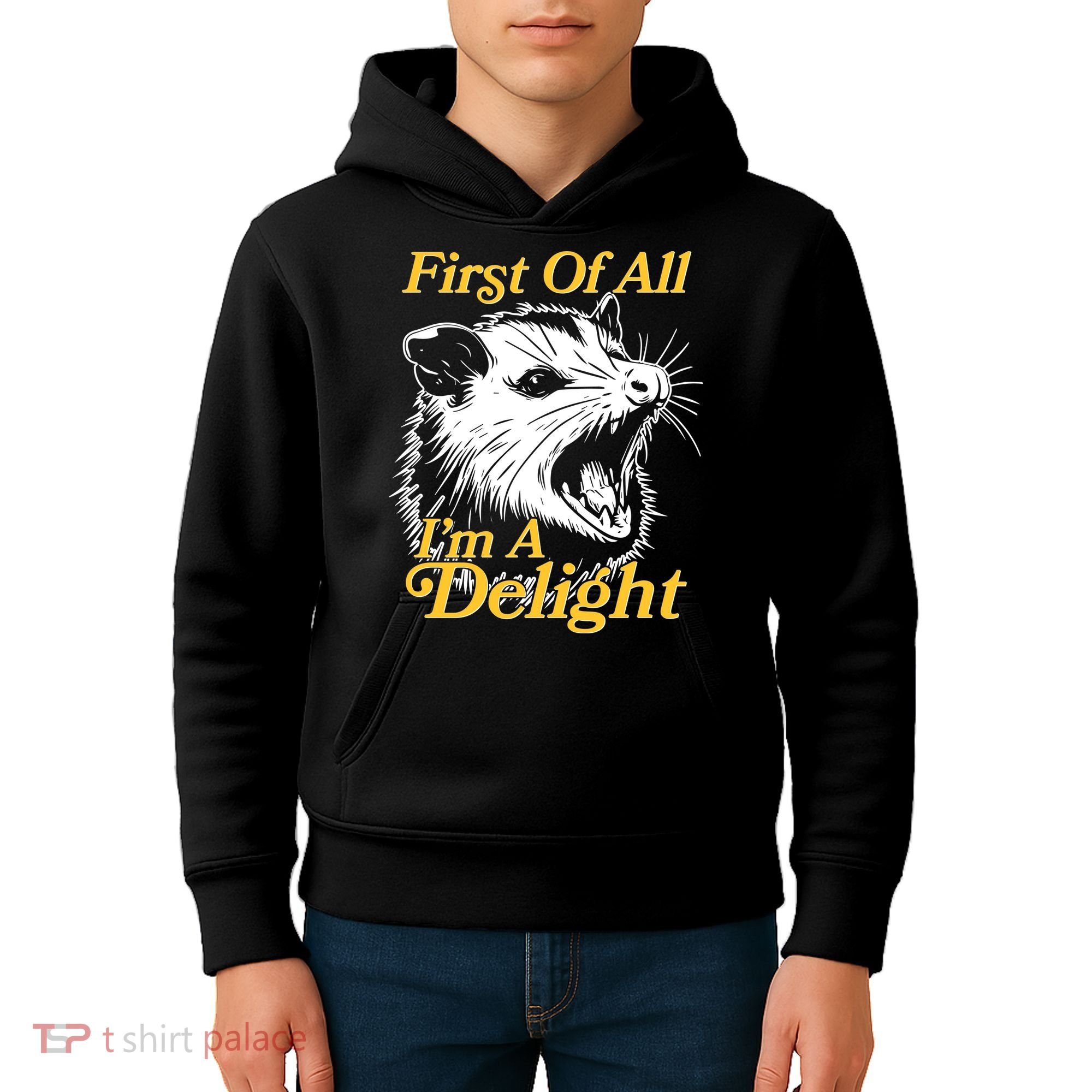 Funny Opossum First Of All Im A Delight Kids Hoodie