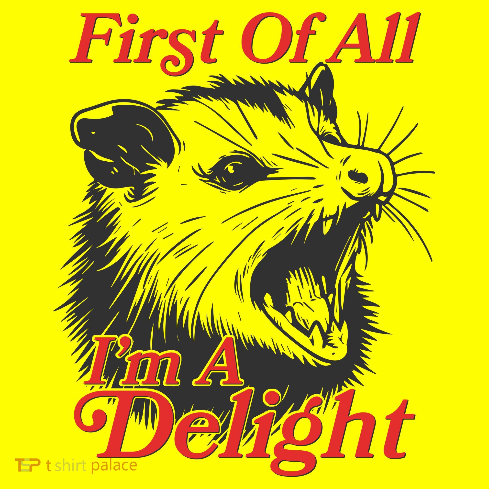 Funny Opossum First Of All Im A Delight Baby Bodysuit