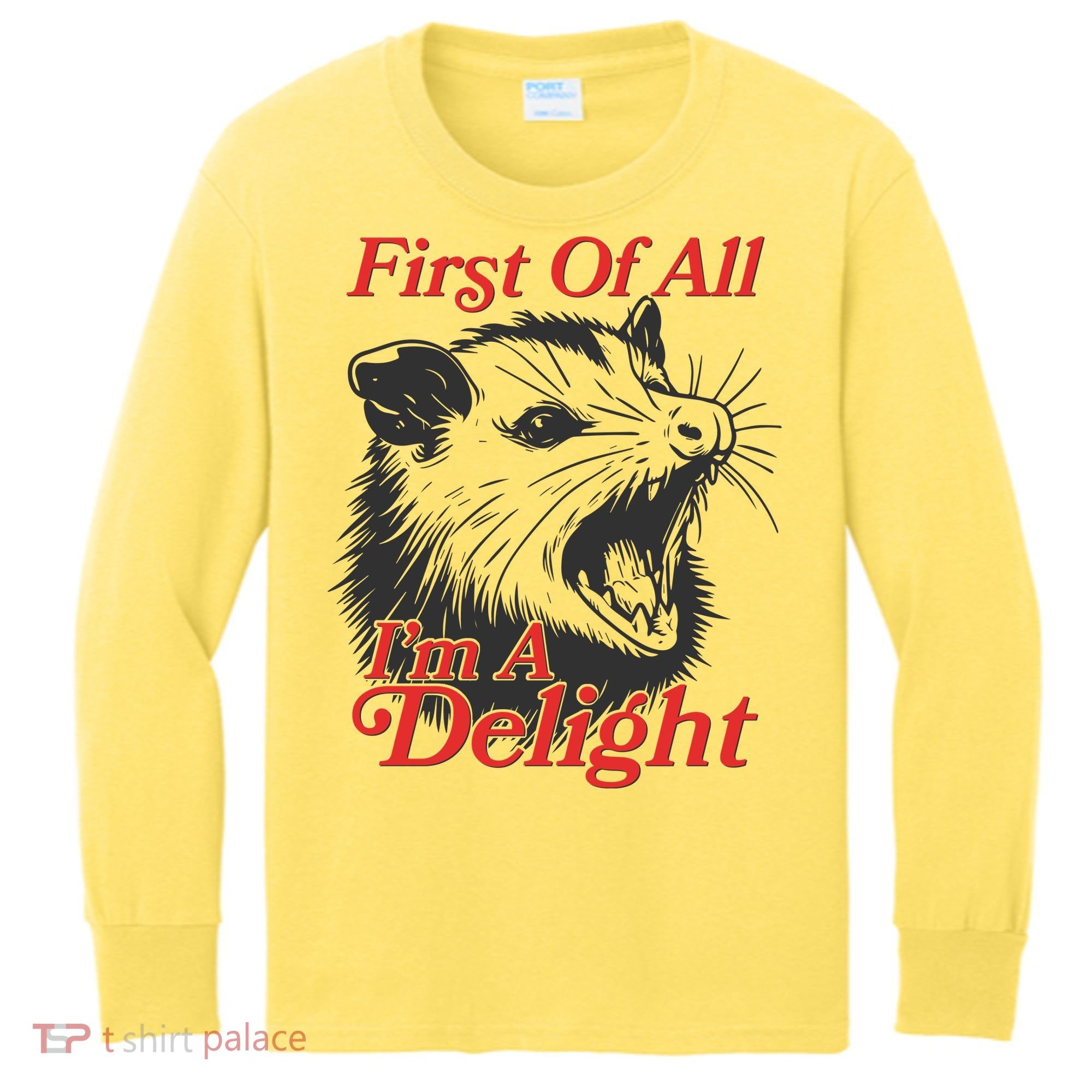 Funny Opossum First Of All Im A Delight Kids Long Sleeve Shirt