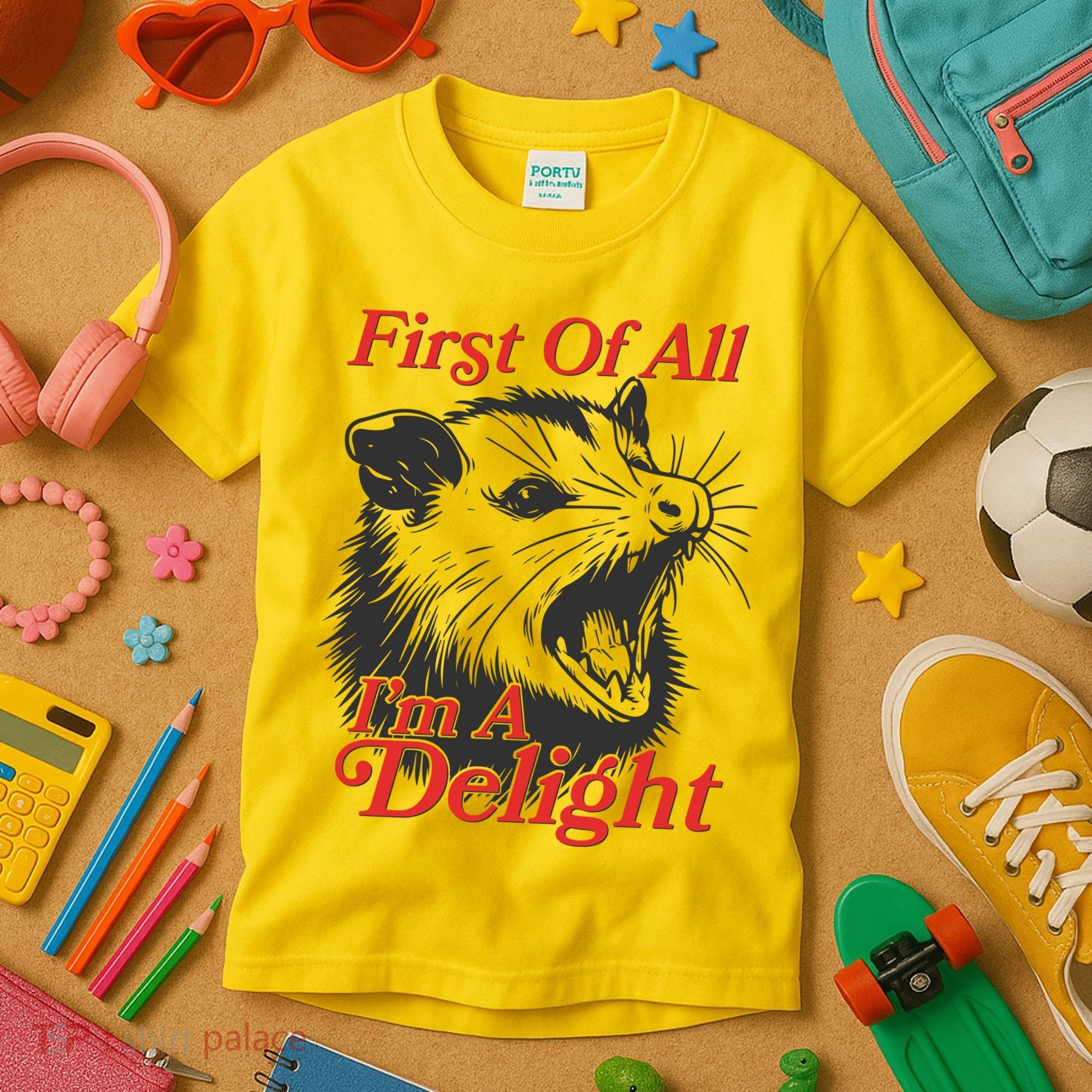 Funny Opossum First Of All Im A Delight Kids T-Shirt