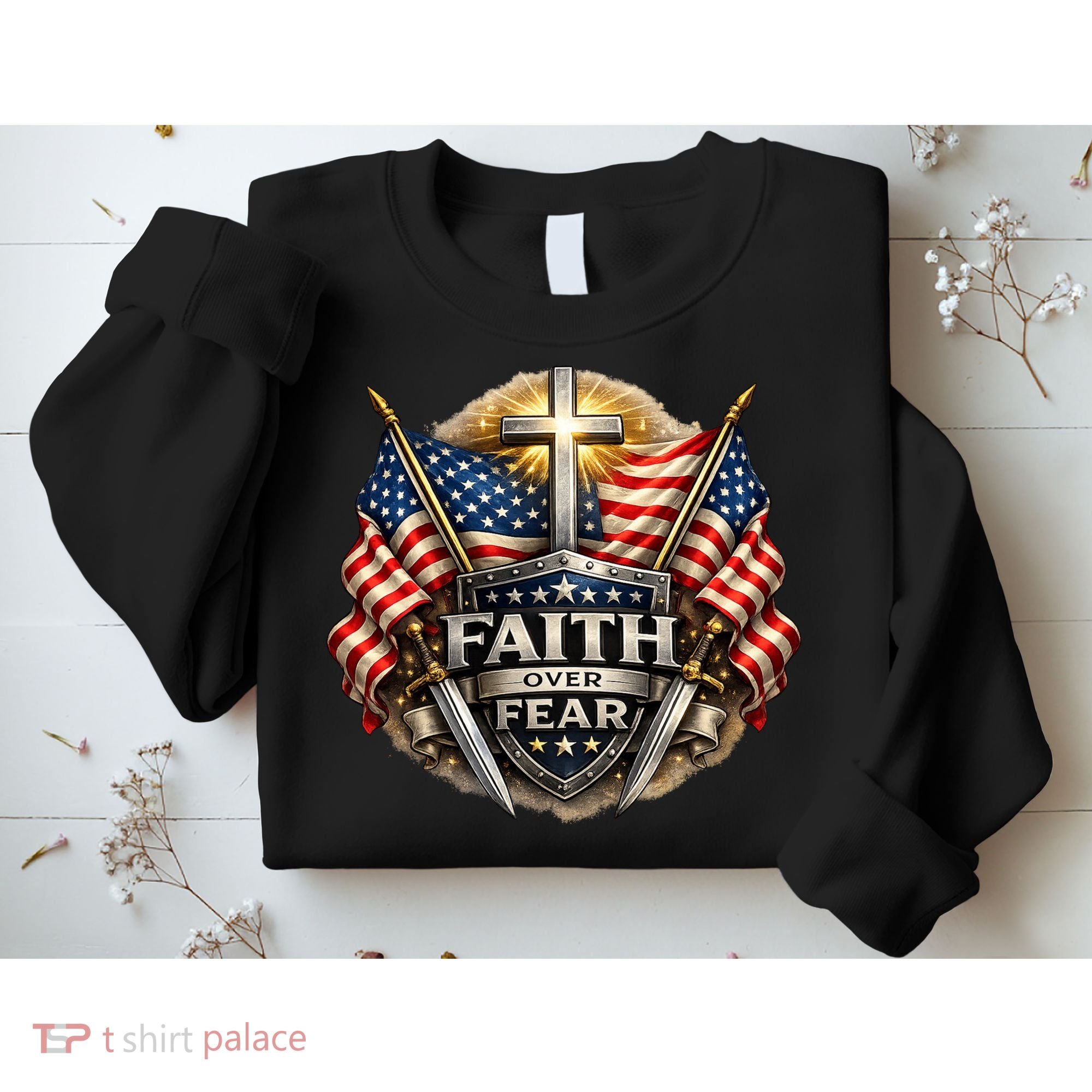 Faith Over Fear American Patriotic Cross Sweatshirt