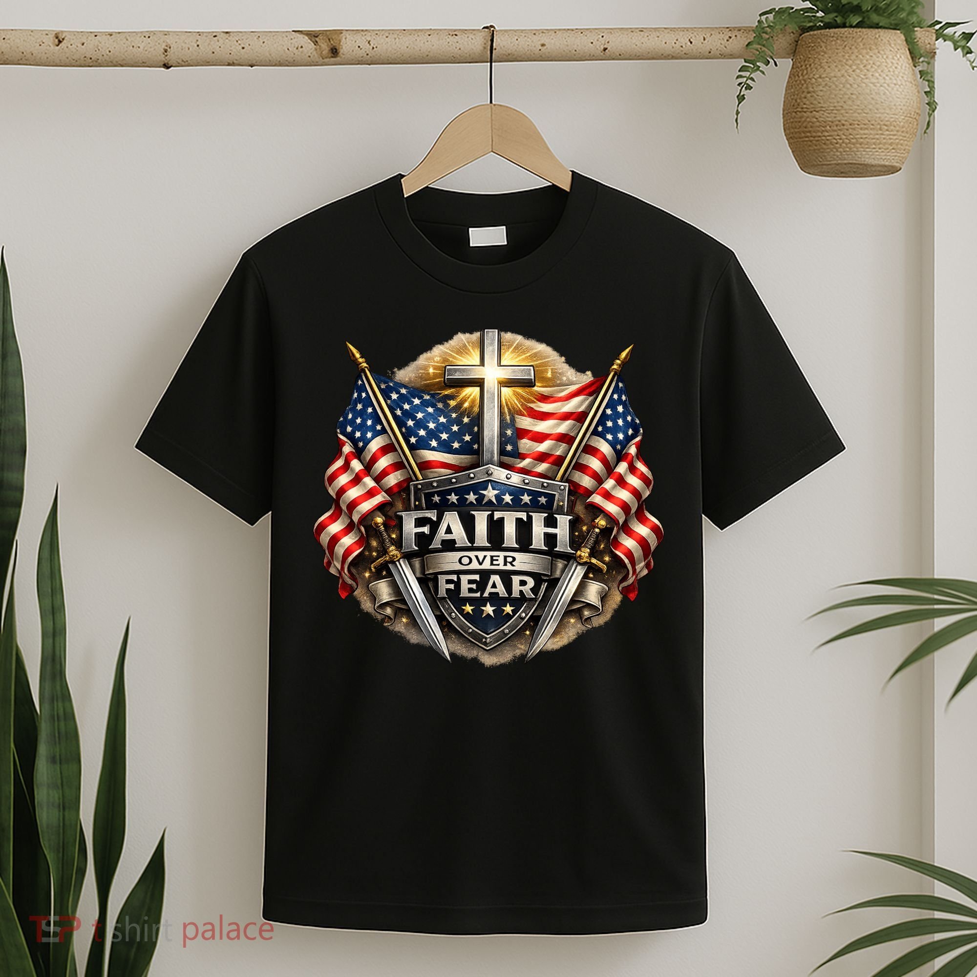 Faith Over Fear American Patriotic Cross T-Shirt