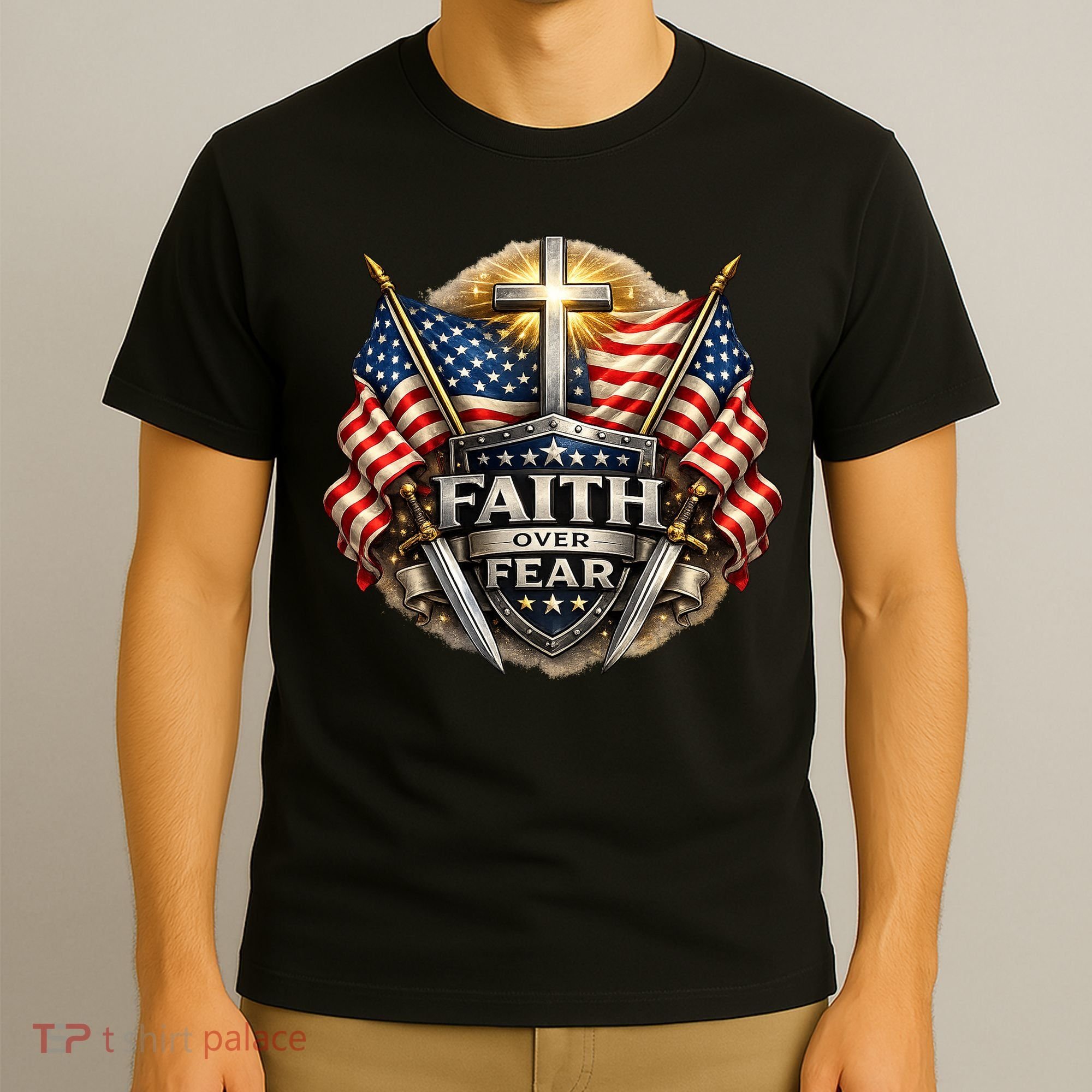 Faith Over Fear American Patriotic Cross T-Shirt