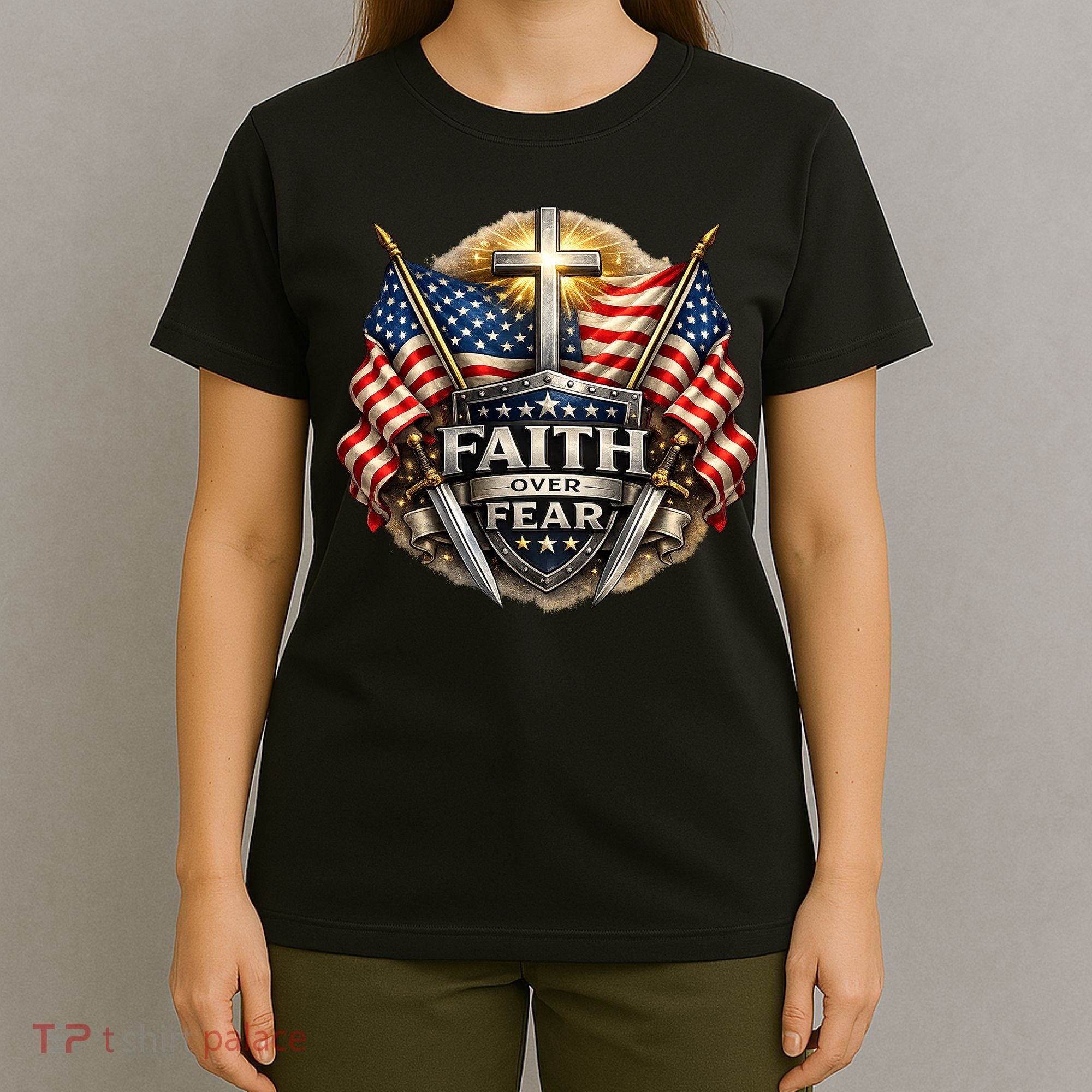 Faith Over Fear American Patriotic Cross T-Shirt