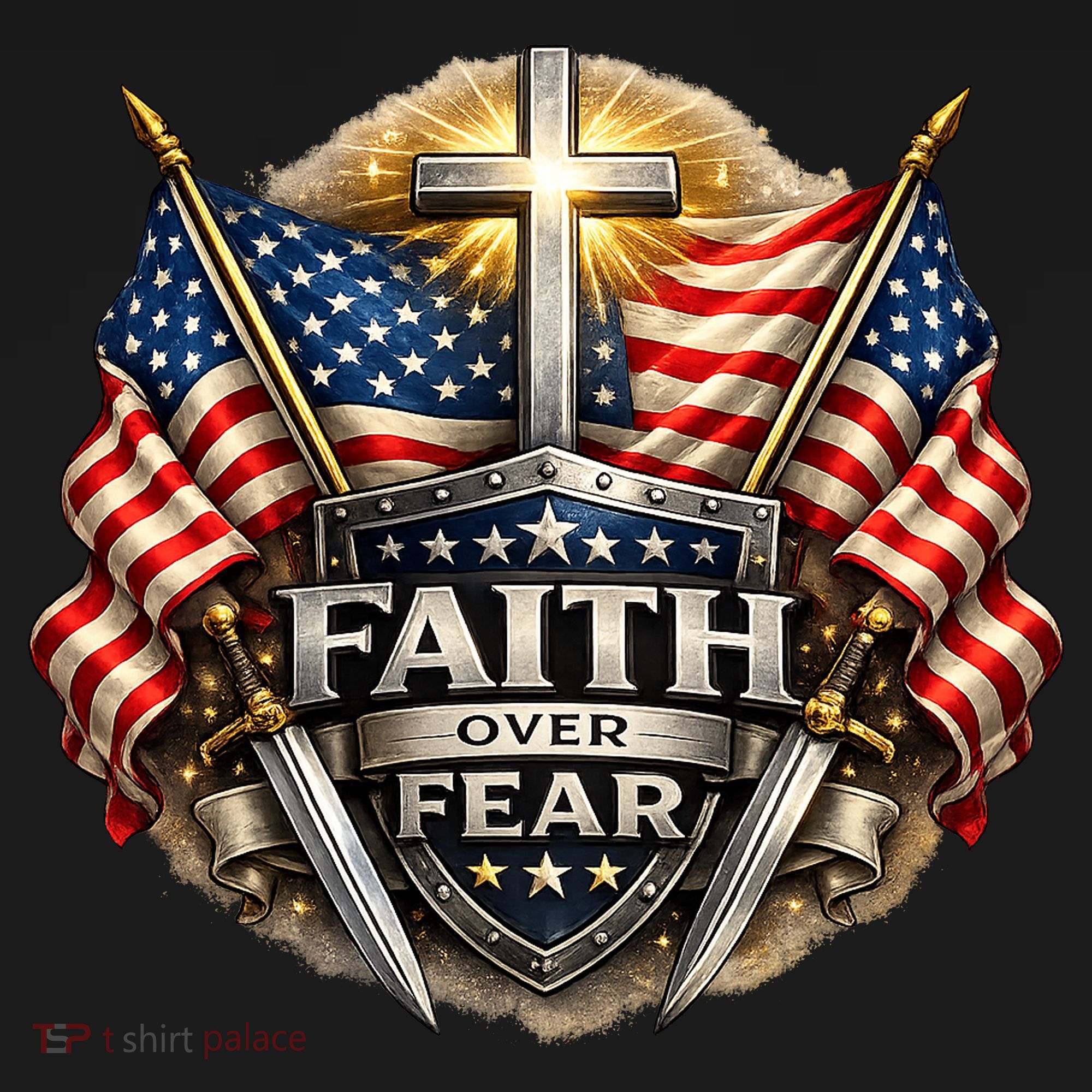 Faith Over Fear American Patriotic Cross T-Shirt