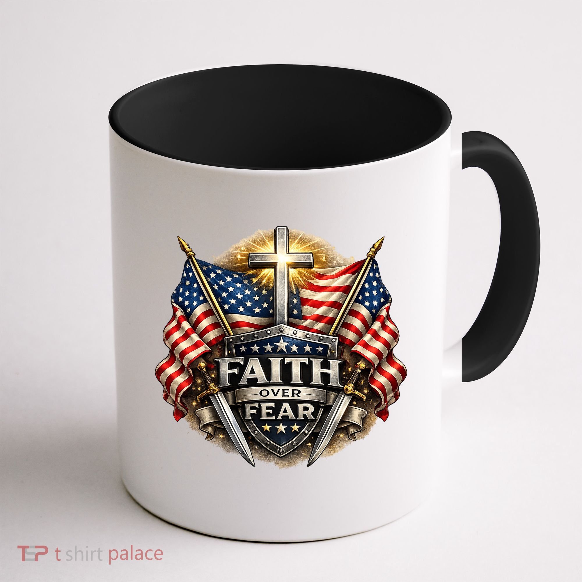 Faith Over Fear American Patriotic Cross Coffee Mug