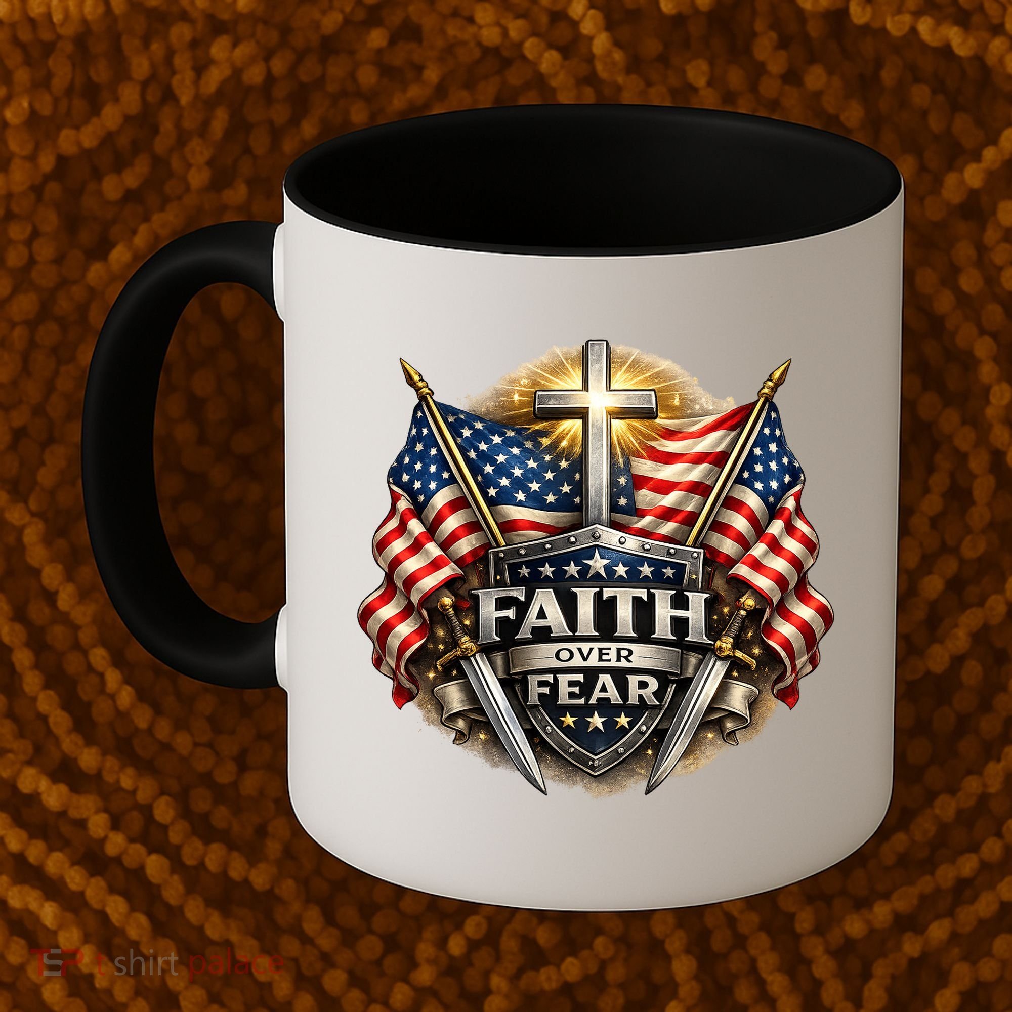 Faith Over Fear American Patriotic Cross Coffee Mug