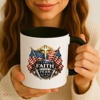 Faith Over Fear American Patriotic Cross Coffee Mug thumb 3