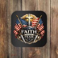 Faith Over Fear American Patriotic Cross Coaster thumb 0