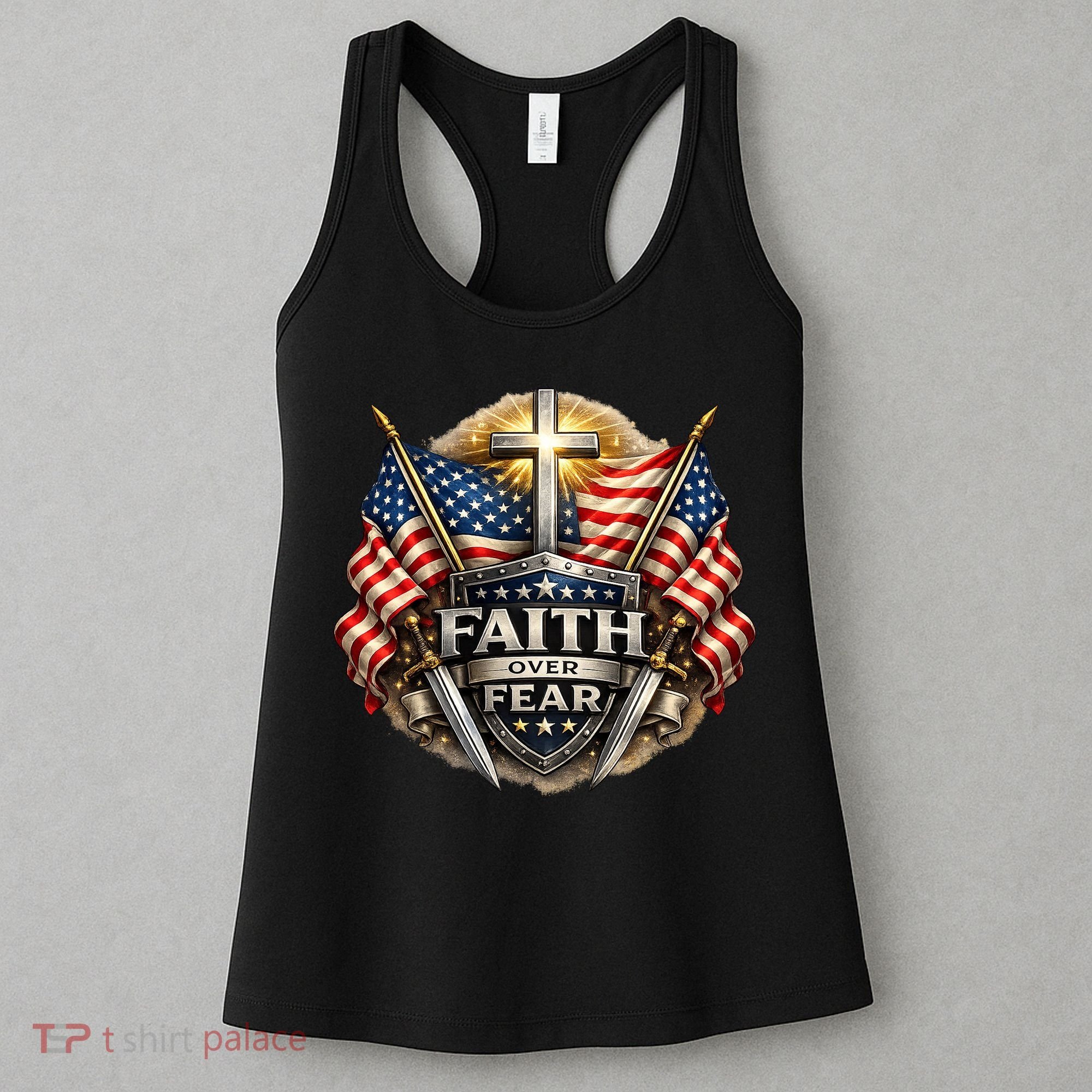 Faith Over Fear American Patriotic Cross Women's Tank Top