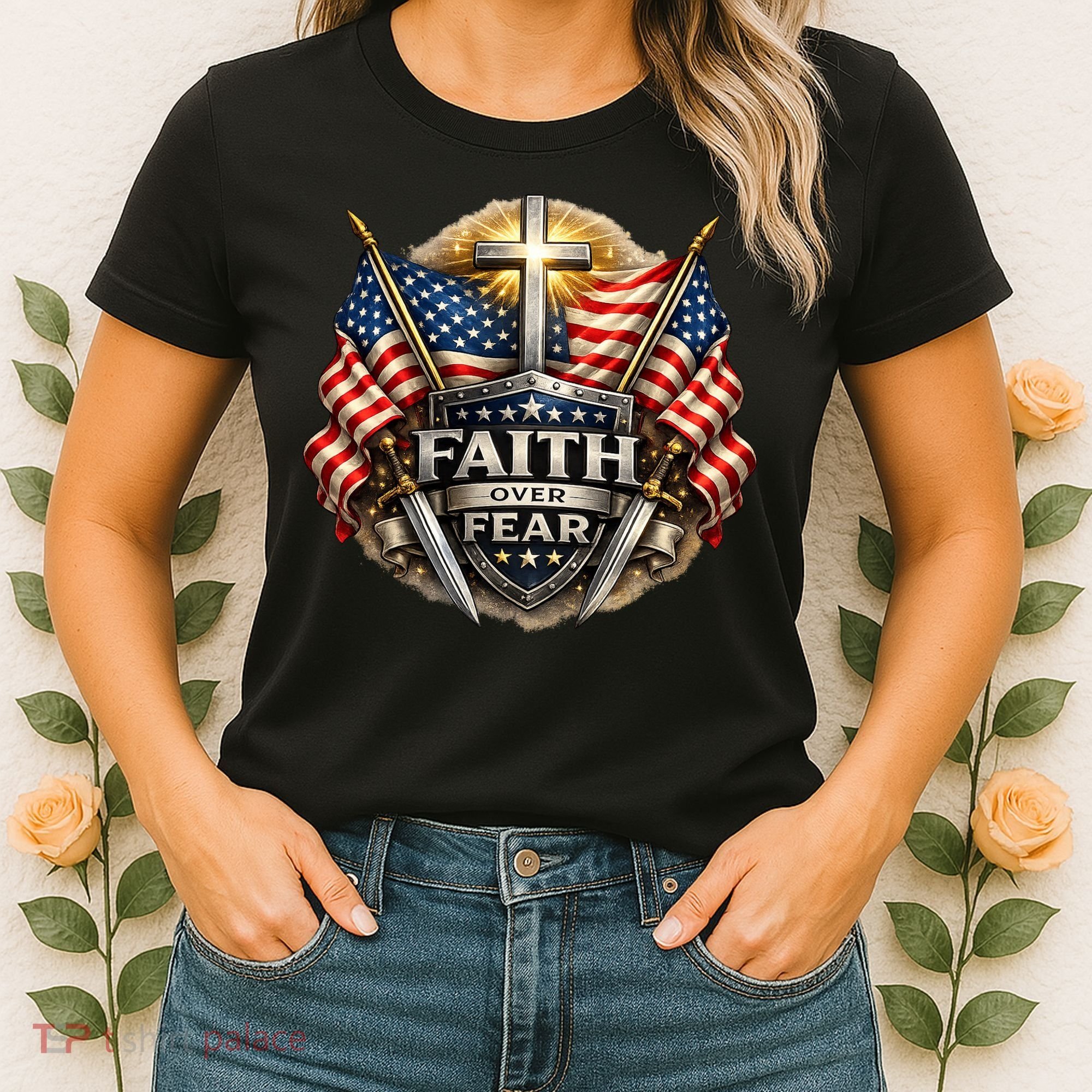 Faith Over Fear American Patriotic Cross Women's T-Shirt