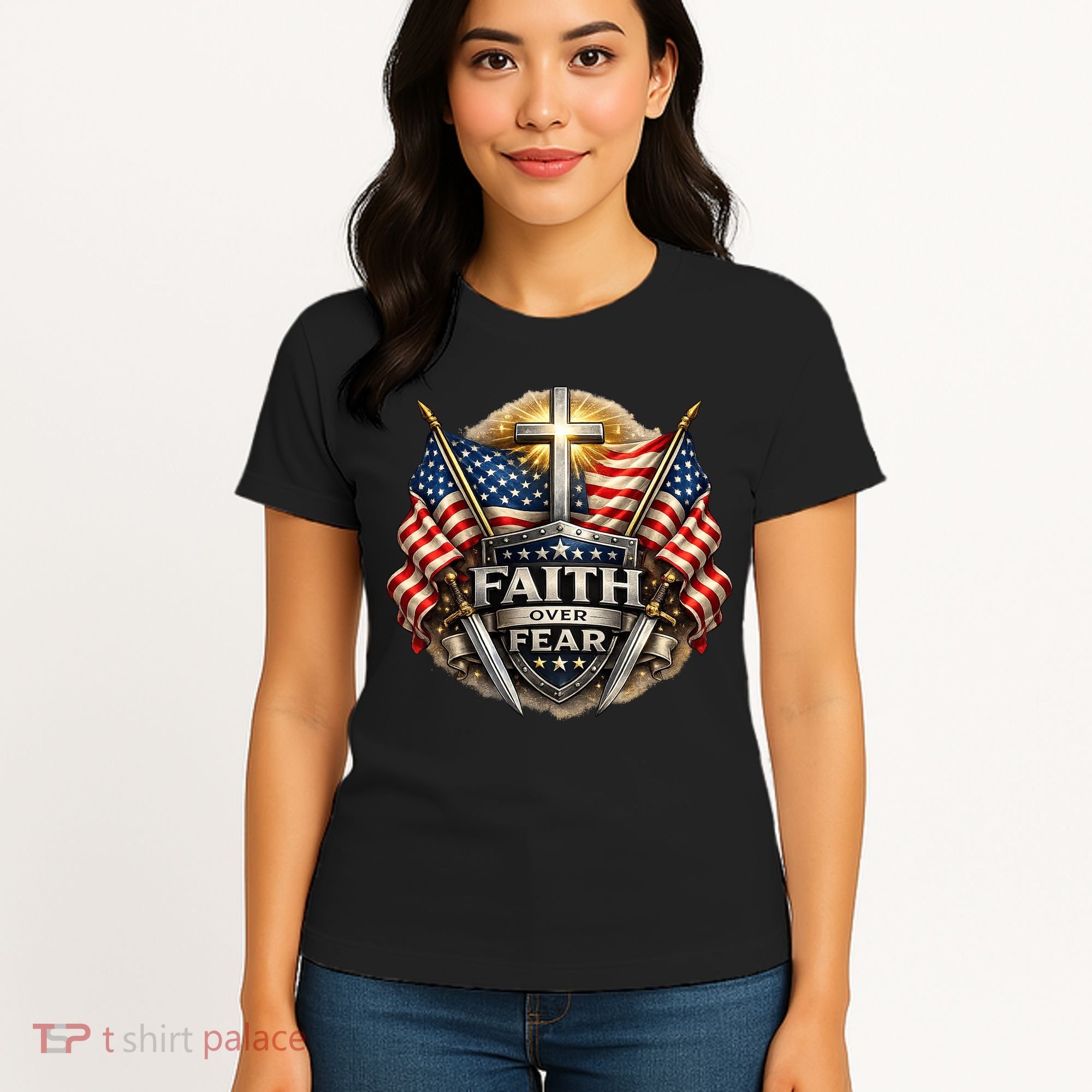 Faith Over Fear American Patriotic Cross Women's T-Shirt