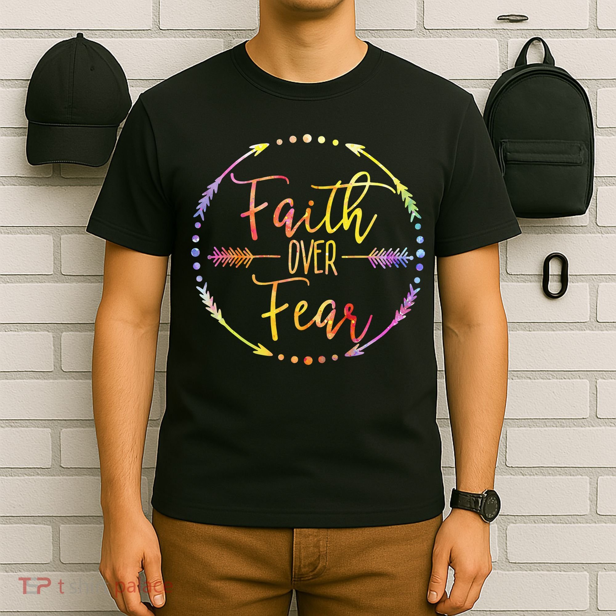 Faith Over Fear Arrow Lettering Inspirational Christian Gift  T-Shirt