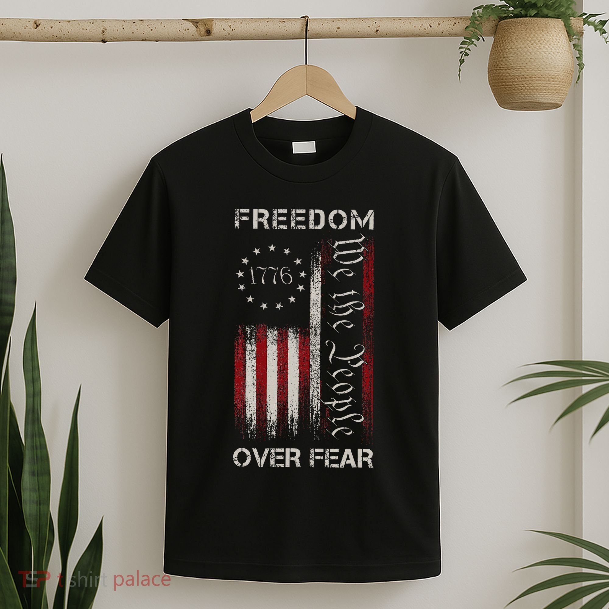 Freedom Over Fear Vintage Us American Flag 1776 T-Shirt