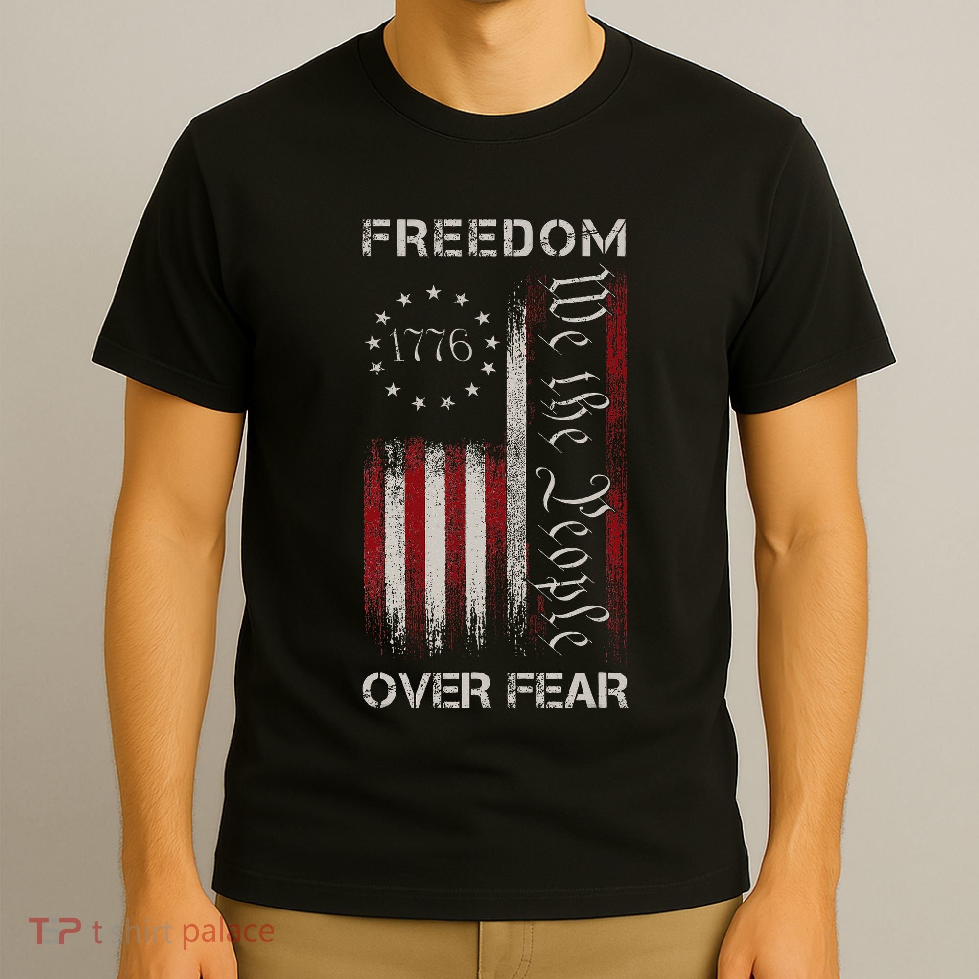 Freedom Over Fear Vintage Us American Flag 1776 T-Shirt