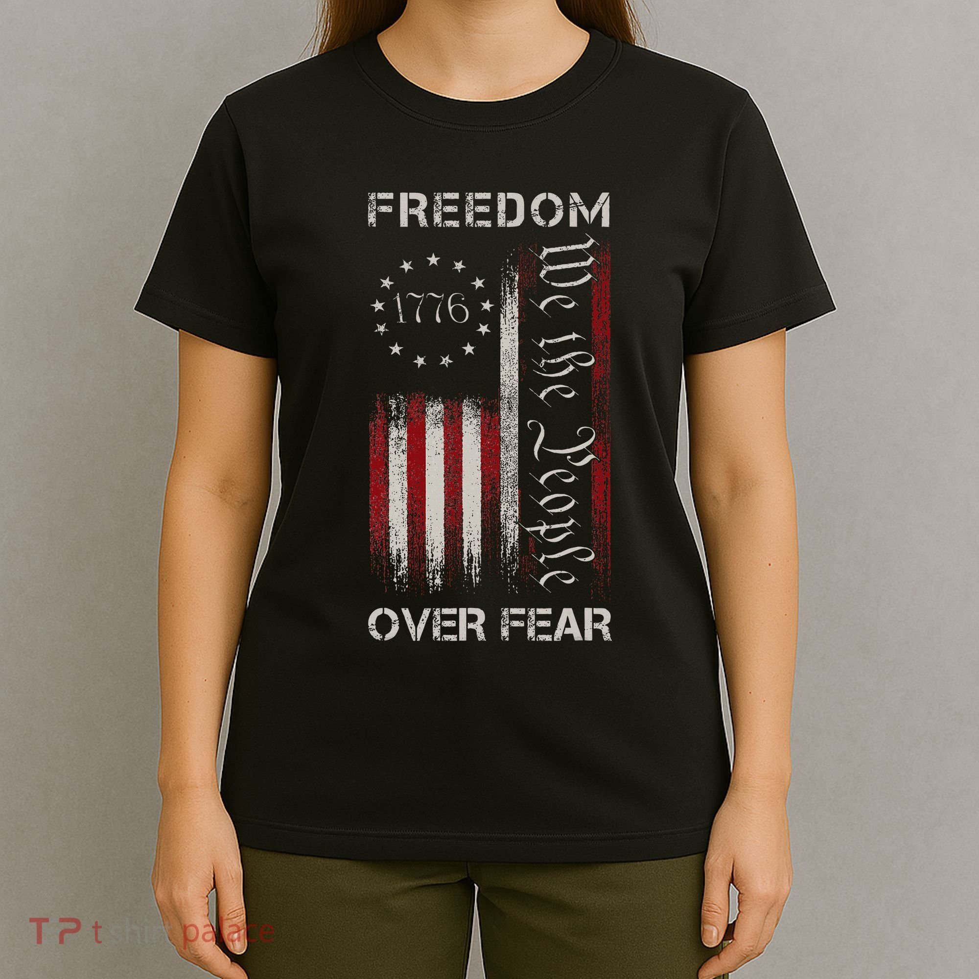 Freedom Over Fear Vintage Us American Flag 1776 T-Shirt